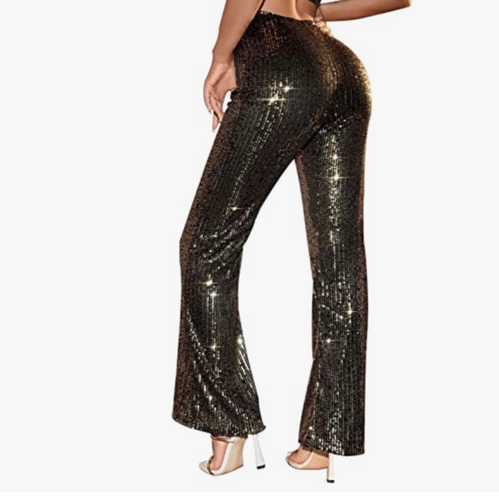 Black sequin wide leg pants.